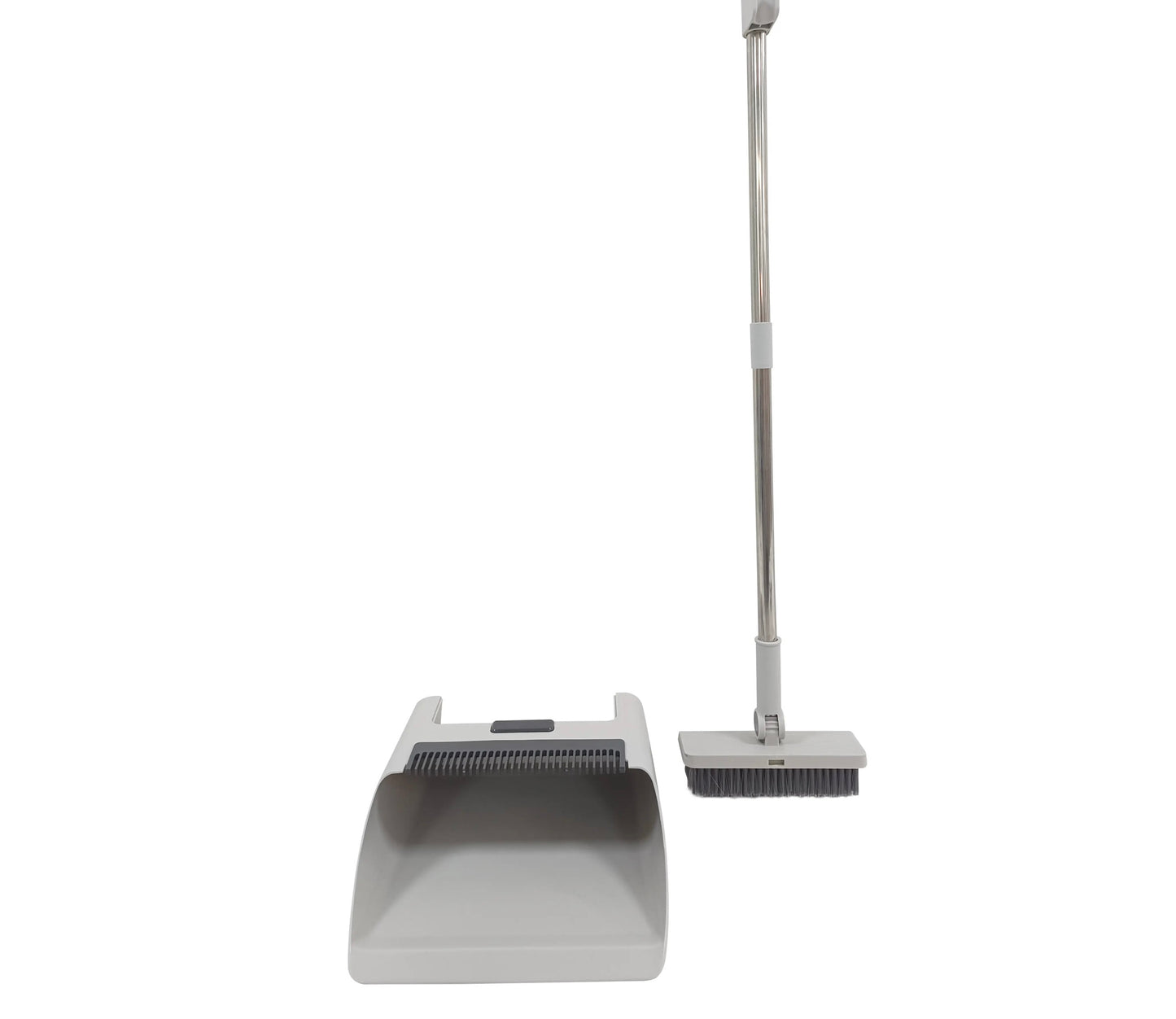 INNOVATIVE Broom,Brush and Dustpan Set,Long Handle Broom Set with 90 °Degrees Foldable Space Saving Design for Office, Salons, Hotels, Home Kitchen Lobby Floor Use, Dustpan and Broom Set (3-in-1, Gray)