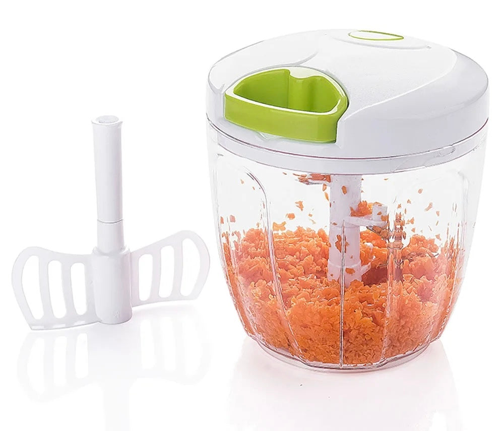 Innovative Manual Food Chopper Pull String Chopper Hand Pull Garlic Chopper, Whisk and Smoothie Blender, 900ml BPA Free (White)