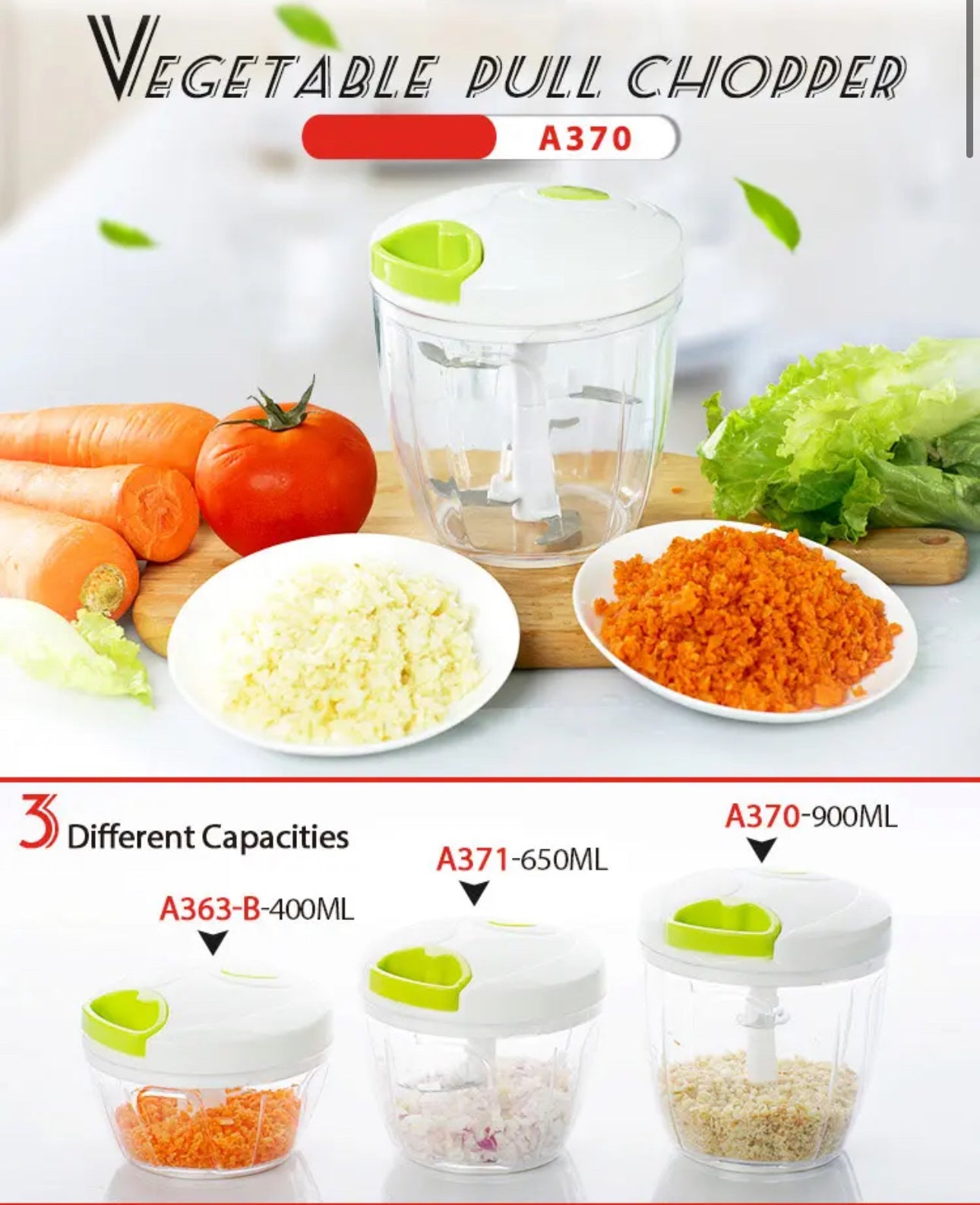 Innovative Manual Food Chopper Pull String Chopper Hand Pull Garlic Chopper, Whisk and Smoothie Blender, 900ml BPA Free (White)