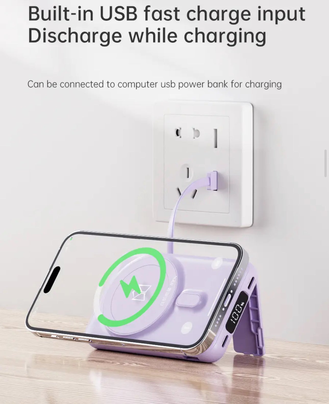 ISP X1 10000mah Portable powerbank with PD fast charging with built in wires-with foldable stand magnetic wireless charger mini wireless power bank type c charging