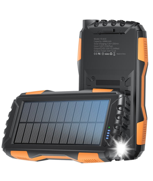 ISP Power Bank Solar Portable-Charger - 42800maH Power Bank Large Capacity Hand Charging , IP66 Waterproof Built in 3 Output and 3 Input Cables and Flashlight 5V3.1A Fast Charger Compatible with All Smart Phones and Devices