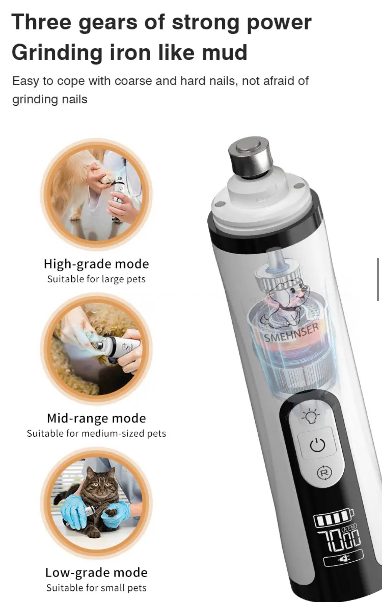 Pro Electric Pet Nail Grinder With Led Light for Dogs and Cats