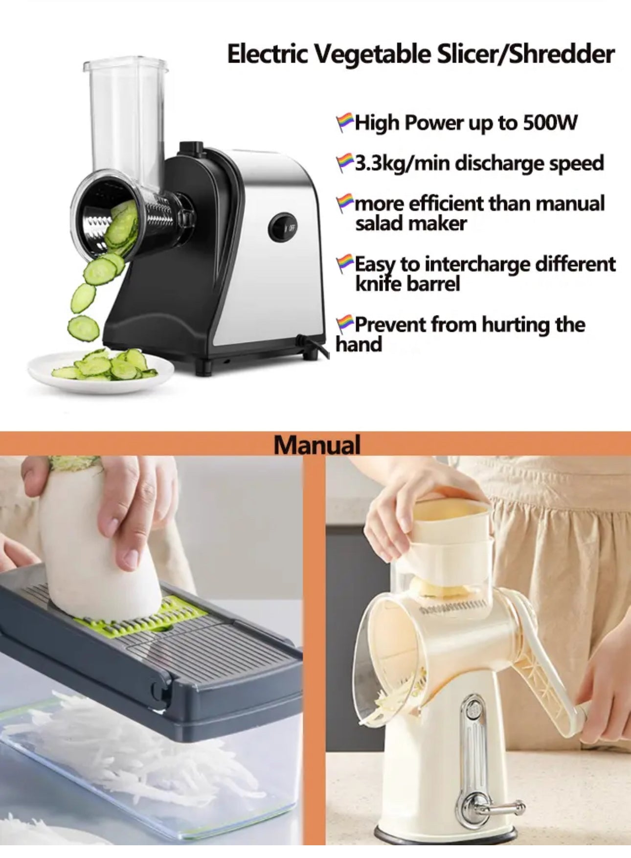 INNOVATIVE Electric Cheese Shredder Vegetable Grater 250W Stainless Steel Upgraded Large Diameter Carrot Potato Slicer Multifunctional Kitchen Food Processor Machine with 5 Blades BPA-Free 110V