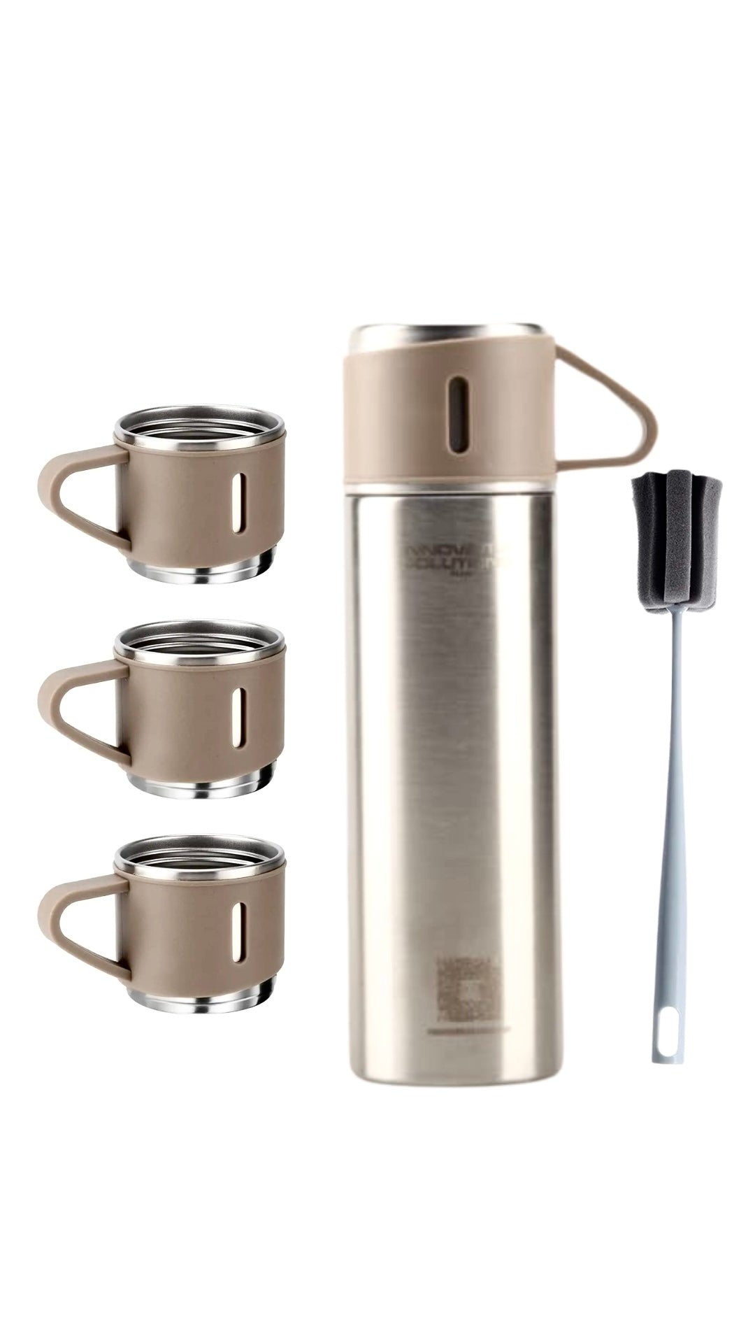 Eco friendly Stainless Steel 500ml/ 16.9oz infused 304 stainless steel vacuum thermos insulated water bottle 3 cups for Coffee, Hot Drink and Cold Drink Water Flask with Free Brush