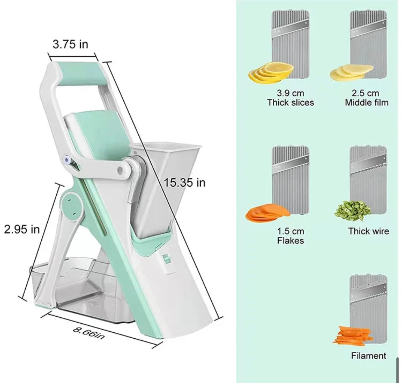 INNOVATIVE Lever VEGETABLE SAFE - Mandoline Multi Vegetable Chopper Potato Slicer for Kitchen with container, 5 Modes 100+ Presets, Thickness Adjuster for Kitchen Fast Meal Prep-(5 in 1, Green)