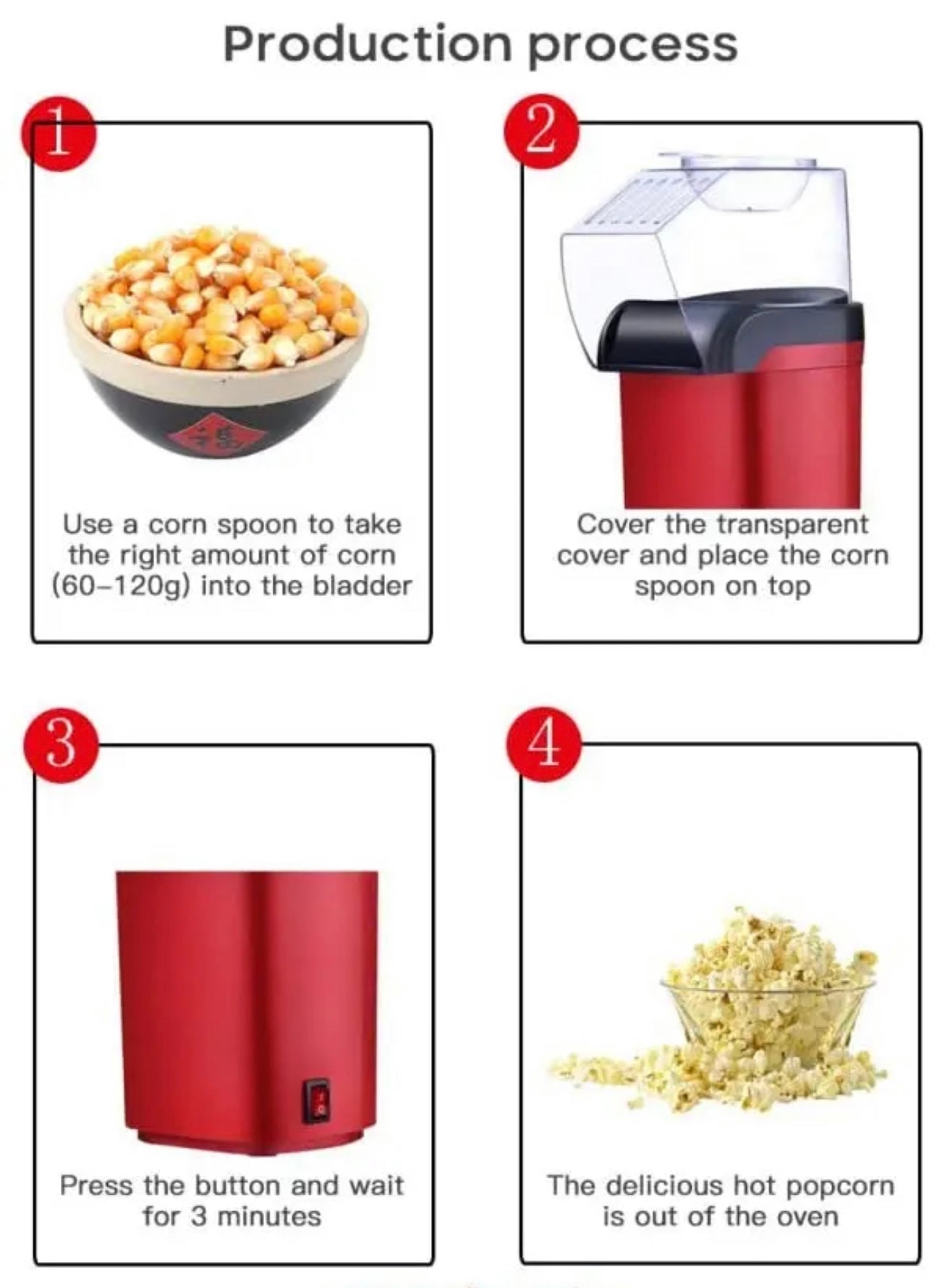 Electric automatic hot air mini popcorn maker