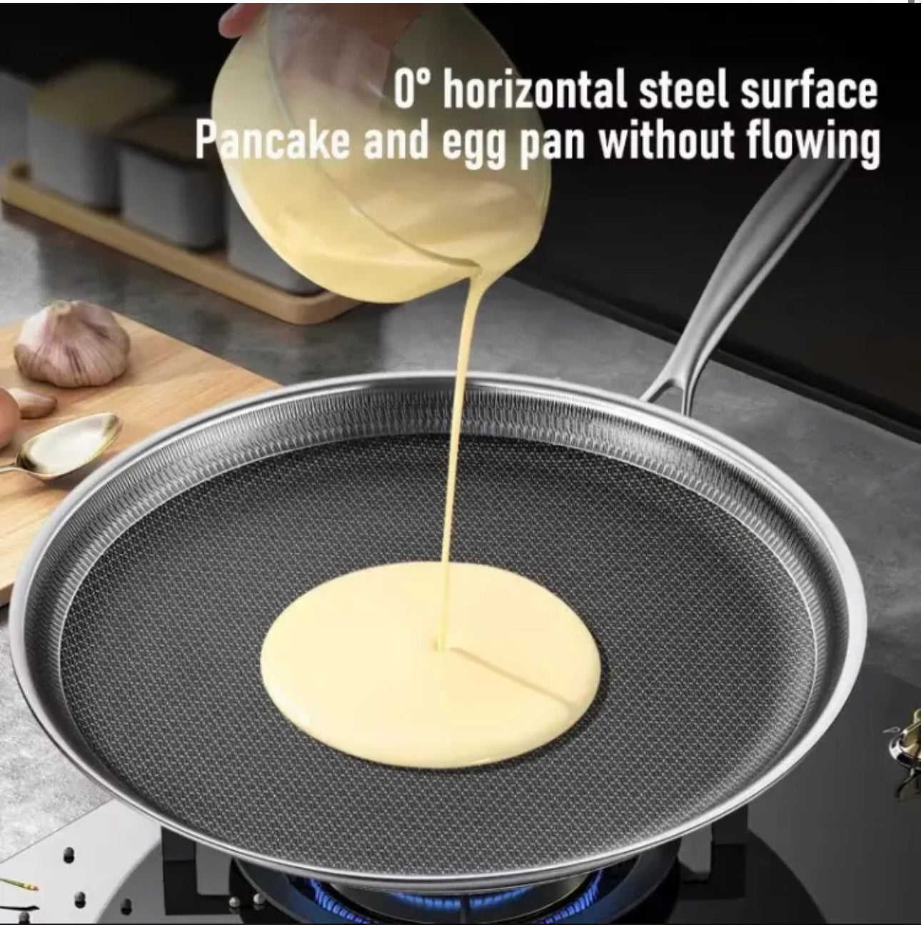 INNOVATIVE 28cm/10” 316L Stainless Steel Honeycomb Texture Pattern Non-Stick Coating Kitchenware Frying Pan For Pancakes, Eggs With Glass Lid , Bamboo Spatula Side Handle -Scratch-resistant Raised-up Honeycomb Fire Textured Pattern