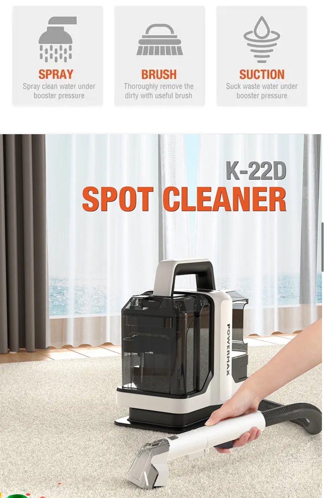 ISP Carpet Cleaner Machine, Portable Carpet & Upholstery Spot Cleaner, 18000Pa Powerful Suction Pet Stain Remover, 750W Cleaning Machines with Versatile Tools for Couches and Car Seats, Green, W05 Dirty & Clean Water Separation