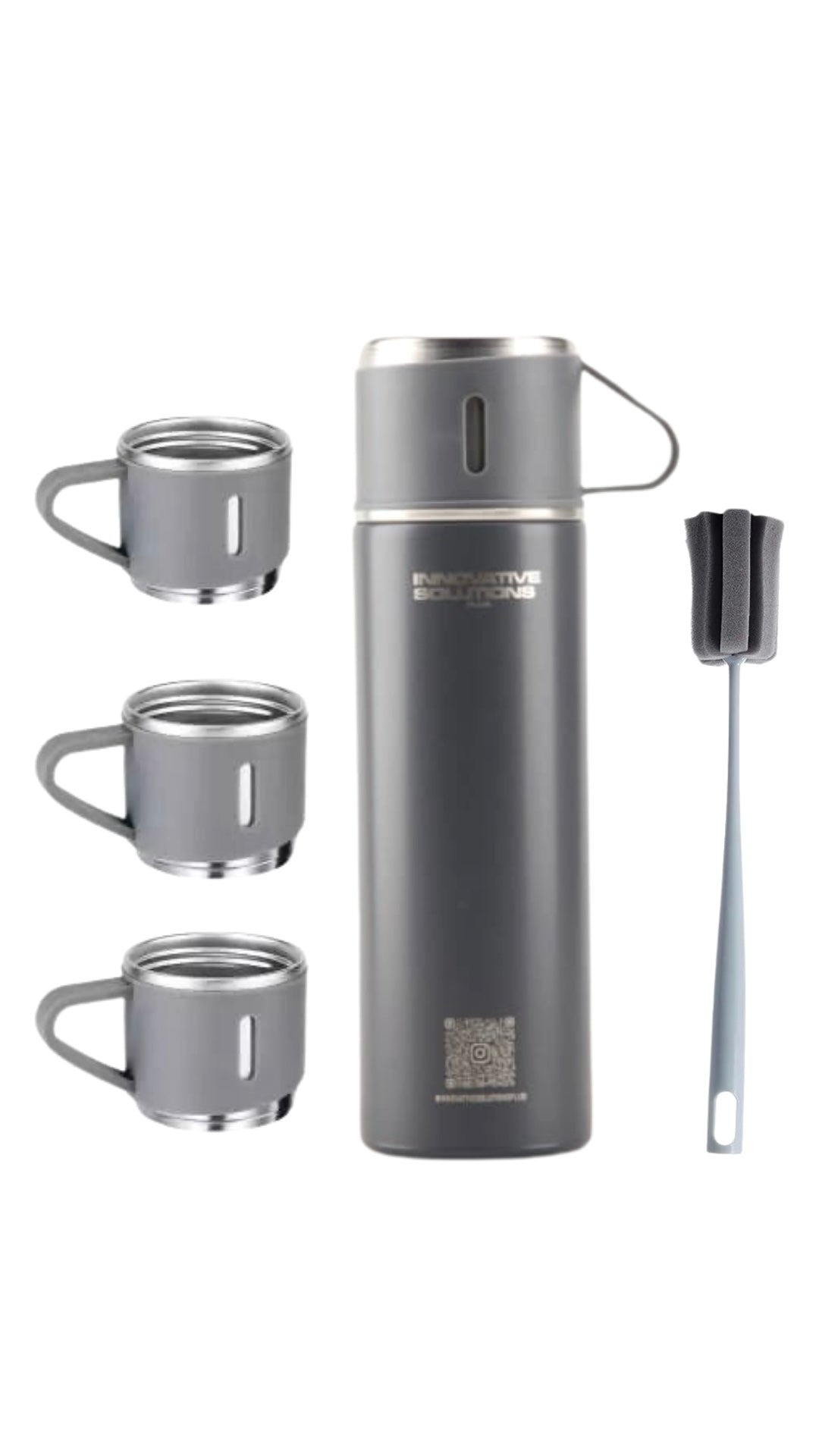 Eco friendly Stainless Steel 500ml/ 16.9oz infused 304 stainless steel vacuum thermos insulated water bottle 3 cups for Coffee, Hot Drink and Cold Drink Water Flask with Free Brush