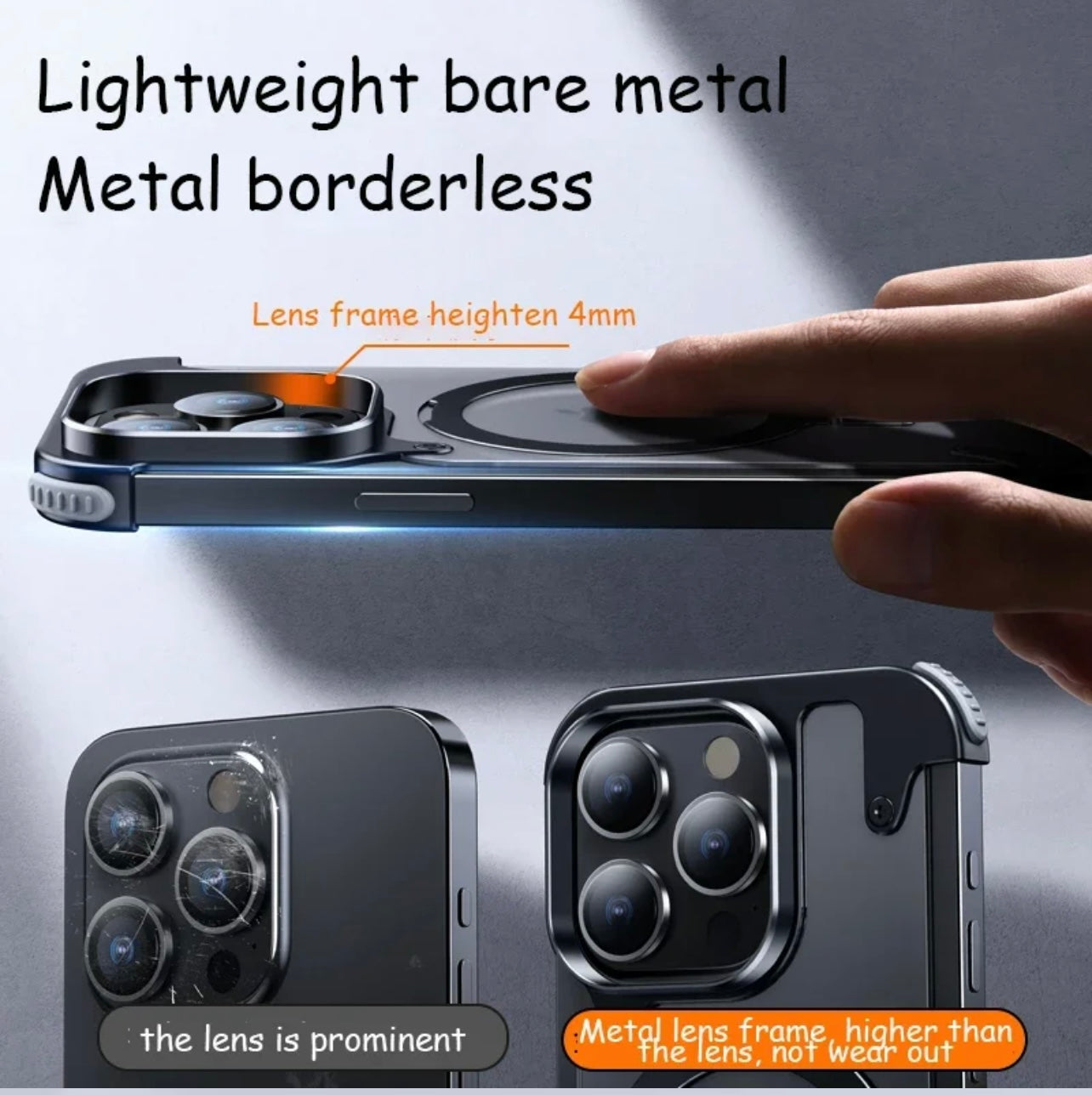 Light weight iPhone 14-15 metal leather MagSafe frameless case with holder & anti collision with screw driver