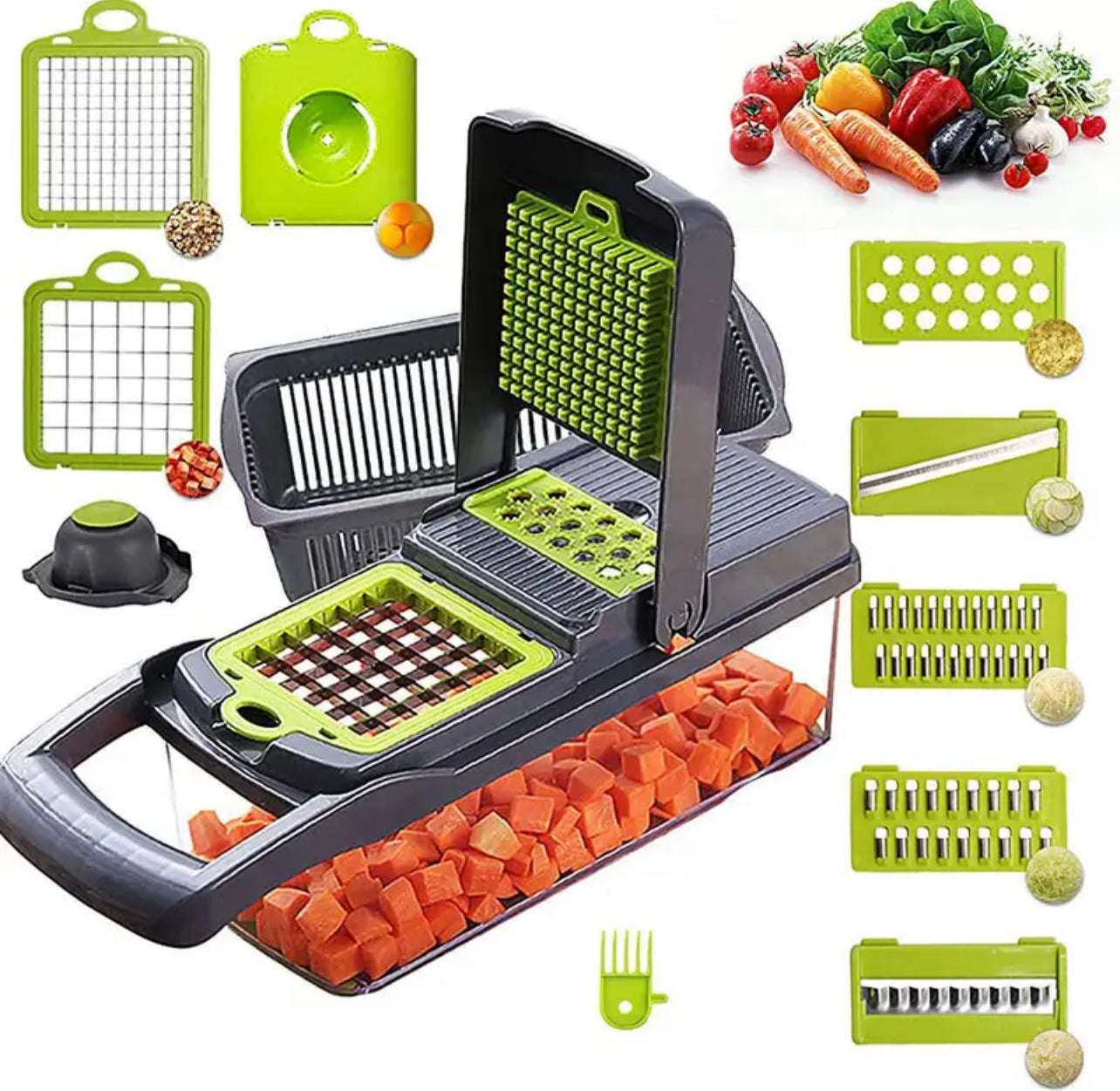 12-in-1 multifunctional slicer:Slicer, Multifunctional, Kitchen, Food preparation, Chopper, Cutter, Dicer, Grater, Julienne, Vegetable, Fruit, Salad