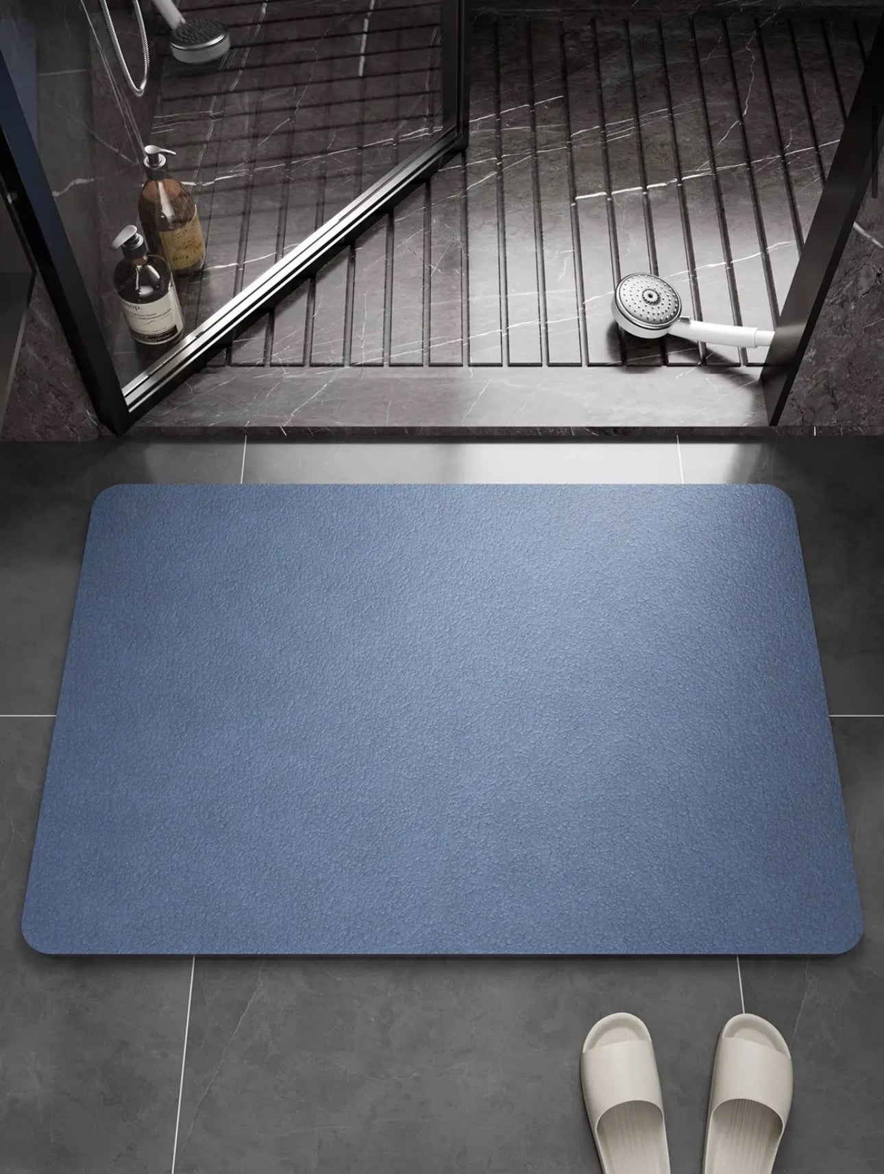 ISP New Technology Leather Absorbent Bath mat, Leather diatomite Quick Drying Bath mat, Gray Thin Bath mat, Suitable for Bathroom, Kitchen and Toilet. Mat Rug-Rubber Non Slip Quick Dry Super Absorbent  15.7” * 47.2”