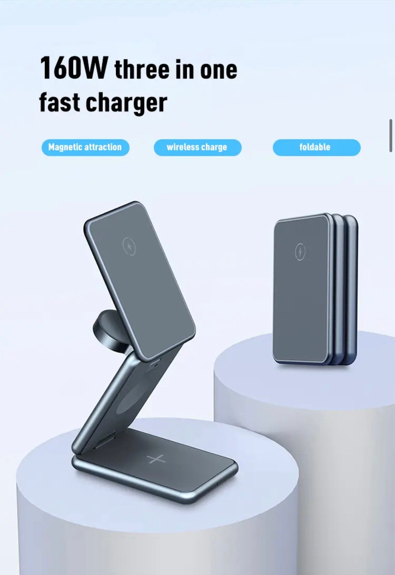 3 in 1 Charging Station for Apple Multiple Devices, Travel Wireless Charger for Magsafe Charger Foldable Stand Compatible for Apple, Samsung, Huawei and Xiaomi