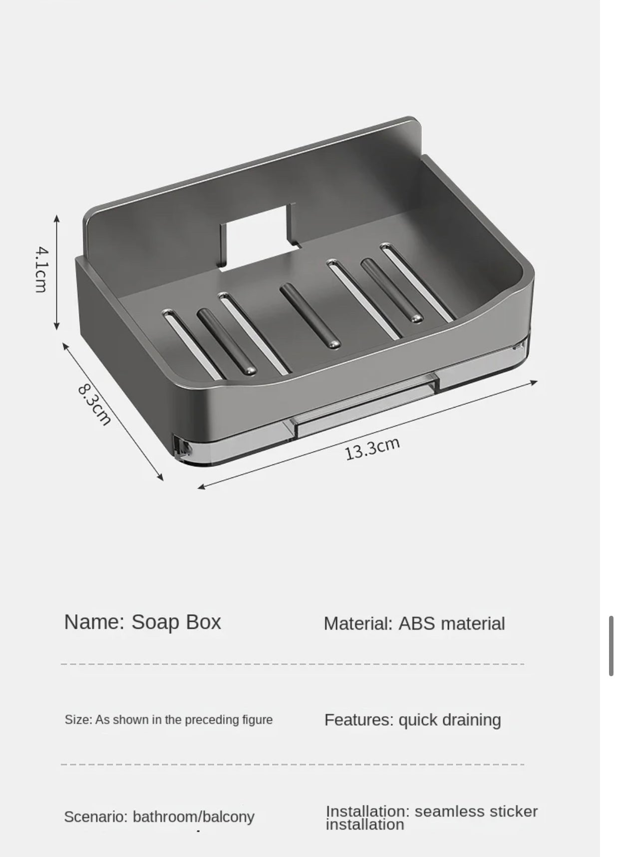 Drainage bath soap dish with hooks & adhesive