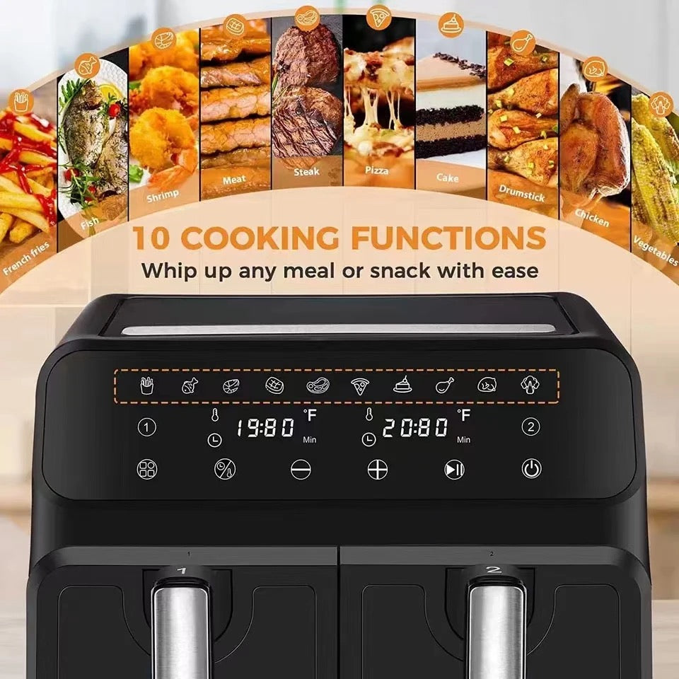 INNOVATIVE 12 Quart 6-in-1 DualZone 2-Basket Air Fryer with 2 Independent Thermometer Frying Steel Window Baskets, Match Cook & Smart Finish to Roast, Broil, Dehydrate & More for Quick, Easy Meals, Grey (1700w, Black)