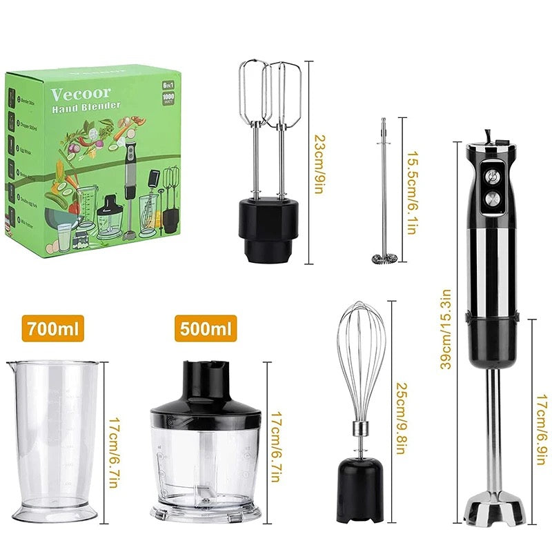 ISP 6-IN-1  Hand Blender, Immersion Smart Stick, Variable Speeds,Titanium Plated Blade, 1000W Mixing Beaker BPA-Free