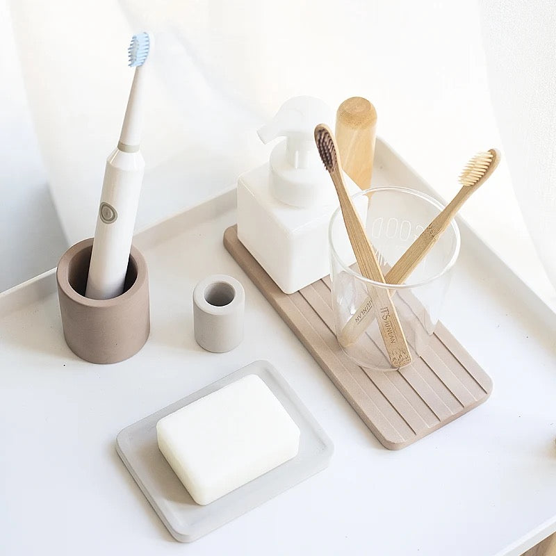 Anti-Bacterial Diatomite Bathroom Set, toothbrush & soap holder