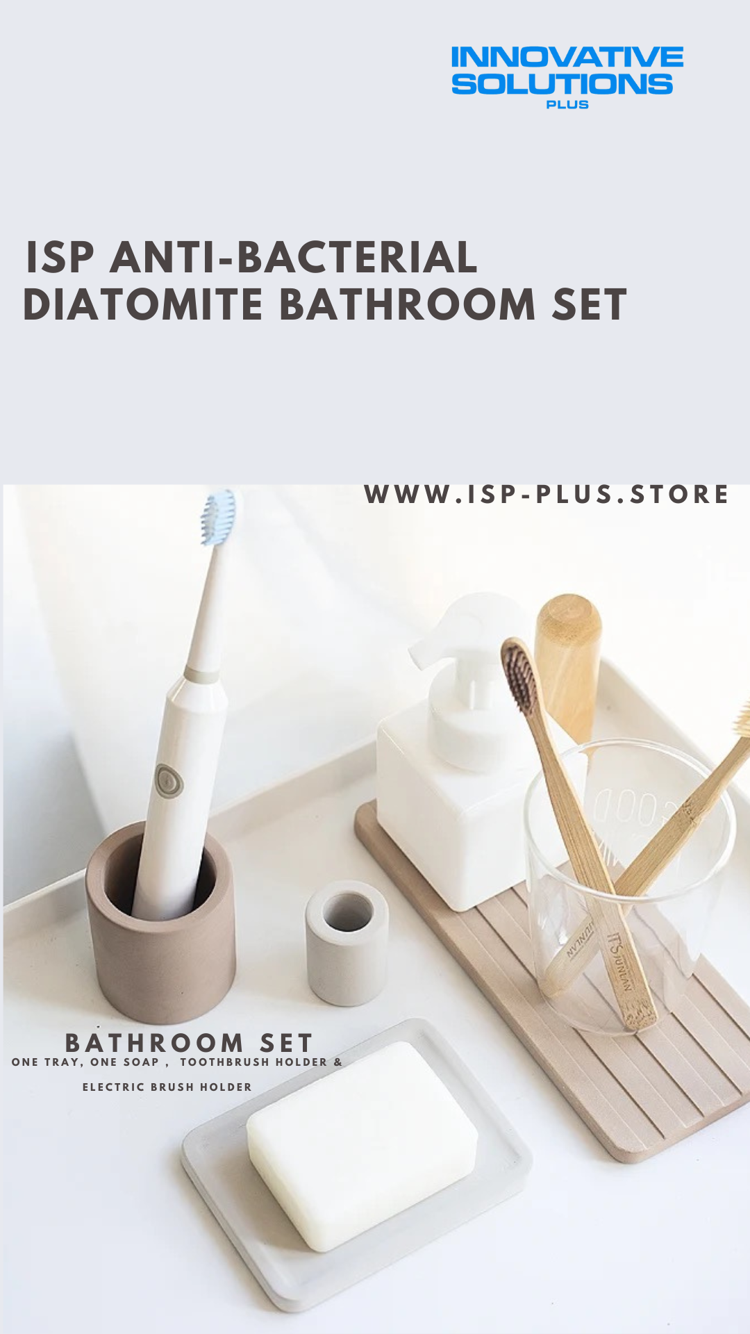 Anti-Bacterial Diatomite Bathroom Set, toothbrush & soap holder