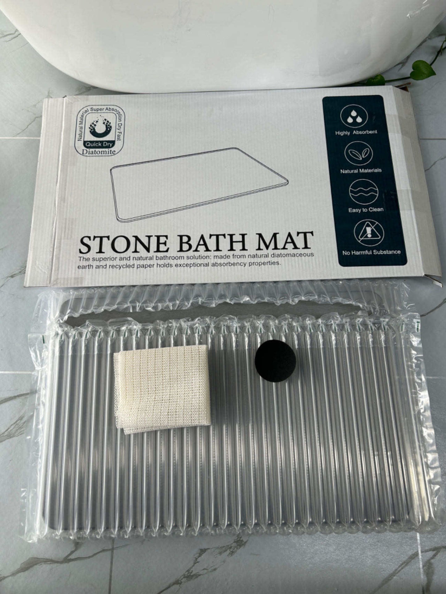 INNOVATIVE Stone Bath Mat Large, Quick Drying Bath Mat Stone Absorbing, Super Absorbent Diatomaceous Earth Bath Mat for Bathroom Kitchen, Easy to Clean