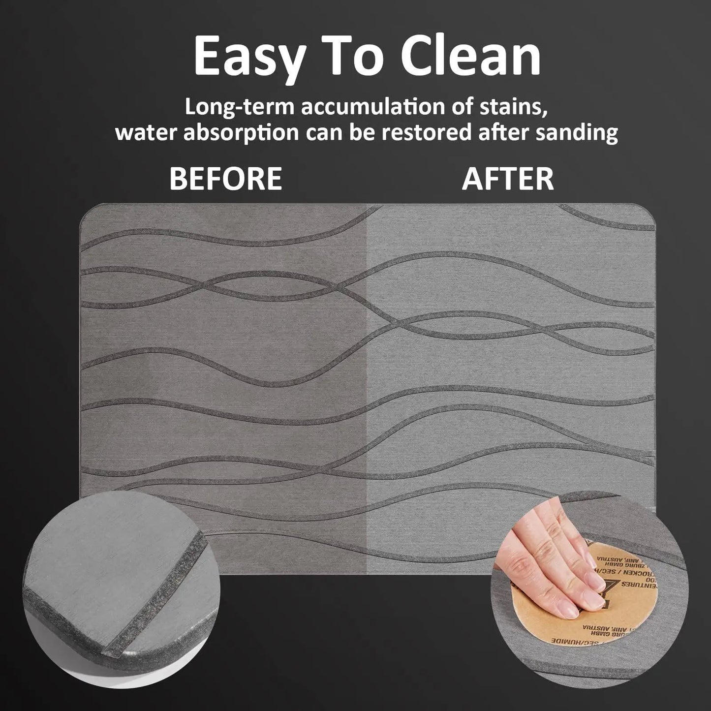 INNOVATIVE Stone Bath Mat Large, Quick Drying Bath Mat Stone Absorbing, Super Absorbent Diatomaceous Earth Bath Mat for Bathroom Kitchen, Easy to Clean