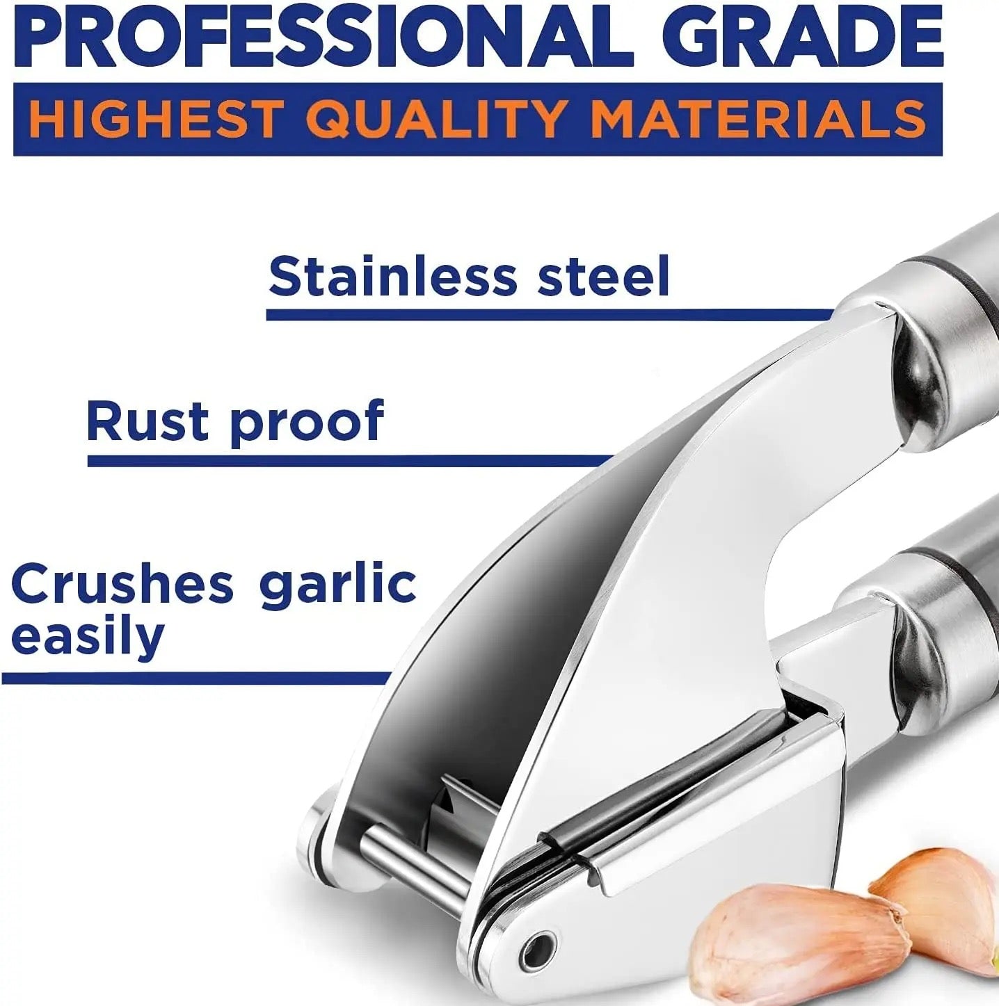 Stainless Steel Handheld Garlic Press With Silicone Rocker Peeler