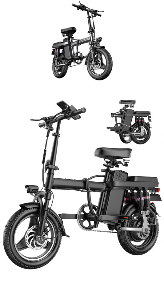 Adult Folding V6 Electric Bike: Up to 25 MPH, 25-Mile Range, 14" Pneumatic All Terrain Tire, 48V 13Ah Battery - 350Watt