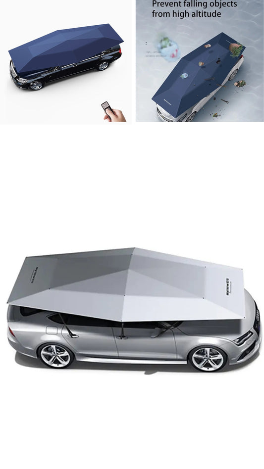 Fully Automatic Car Tent Removable Carport Folding Portable Car Protection Car Umbrella Sun Protection Car Awning Cover with Remote Control - Silver