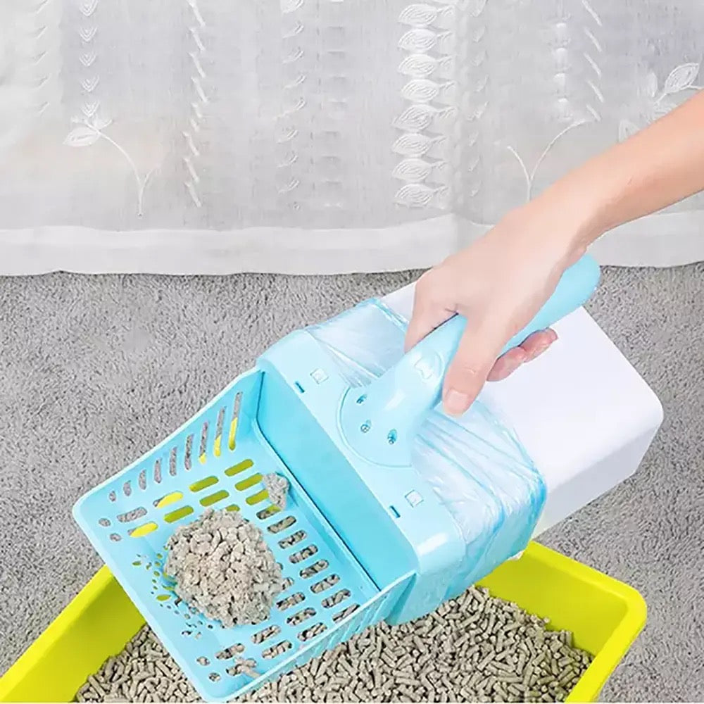 Cat litter sifter and scooper with holder / trap door