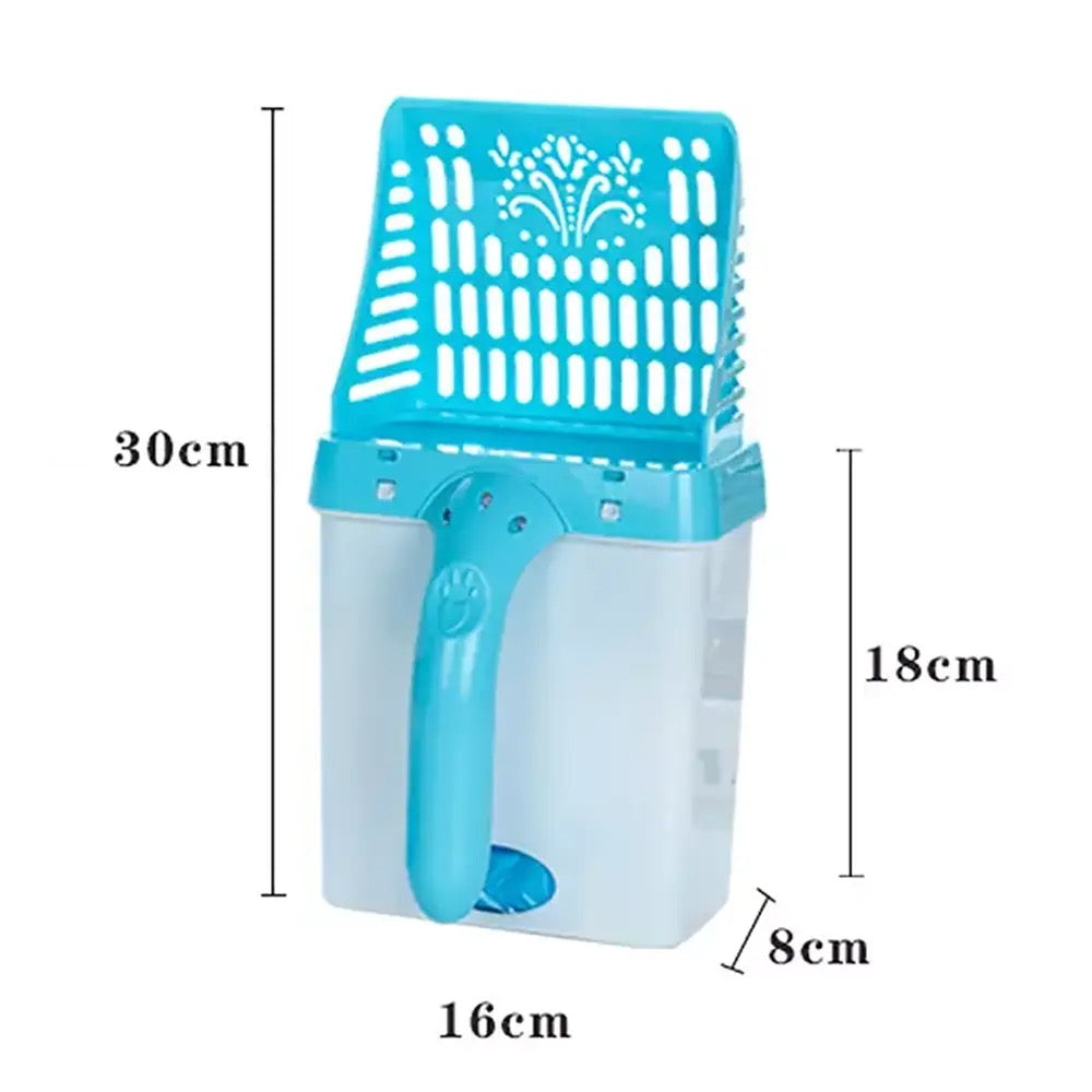 Cat litter sifter and scooper with holder / trap door