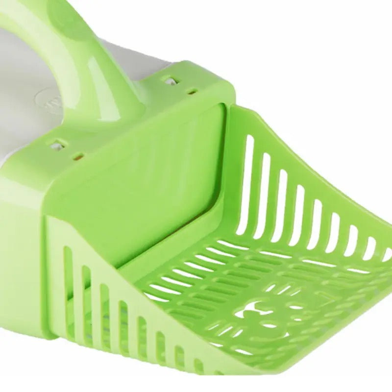 Cat litter sifter and scooper with holder / trap door