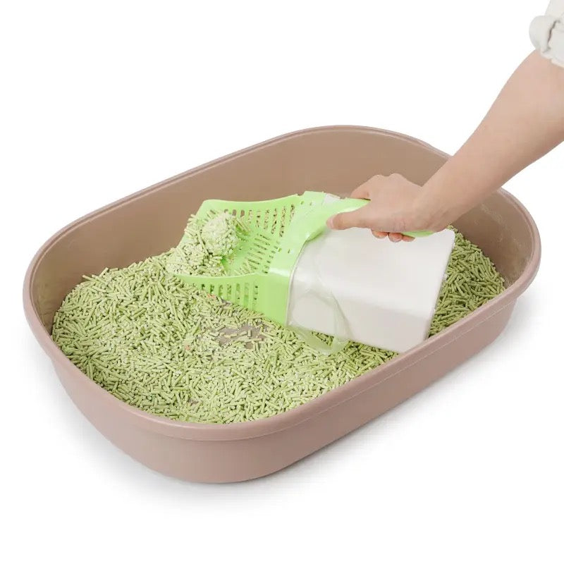 Cat litter sifter and scooper with holder / trap door