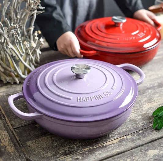 INNOVATIVE Enamelled Cast Iron Dutch Oven, 5.3 Quart/30cm Capacity Dutch Oven Pot with Lid, Oval Dutch Oven Cast Iron Pot with Non Stick Enamel Coating for Bread Baking