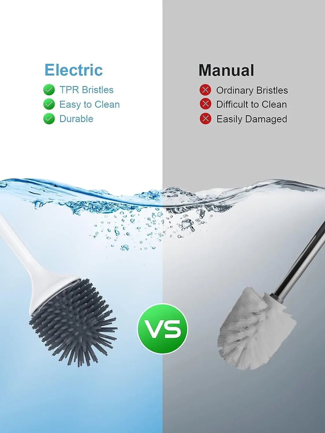 Electric silicone bristle toilet brush with ultraviolet sterilisation