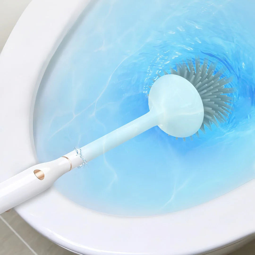 Electric silicone bristle toilet brush with ultraviolet sterilisation