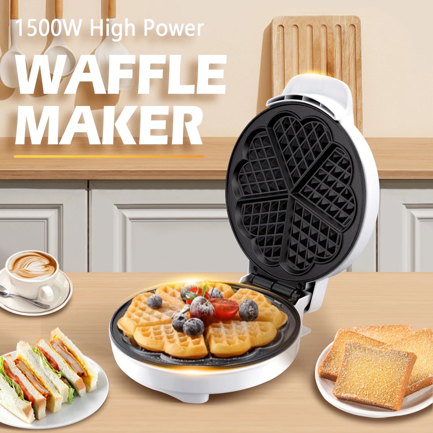 ISP 5 Slice Mini-Heart Shaped Fast 1500W Waffle Maker Machine |Stainless Steel Non-Stick Cooking Plates