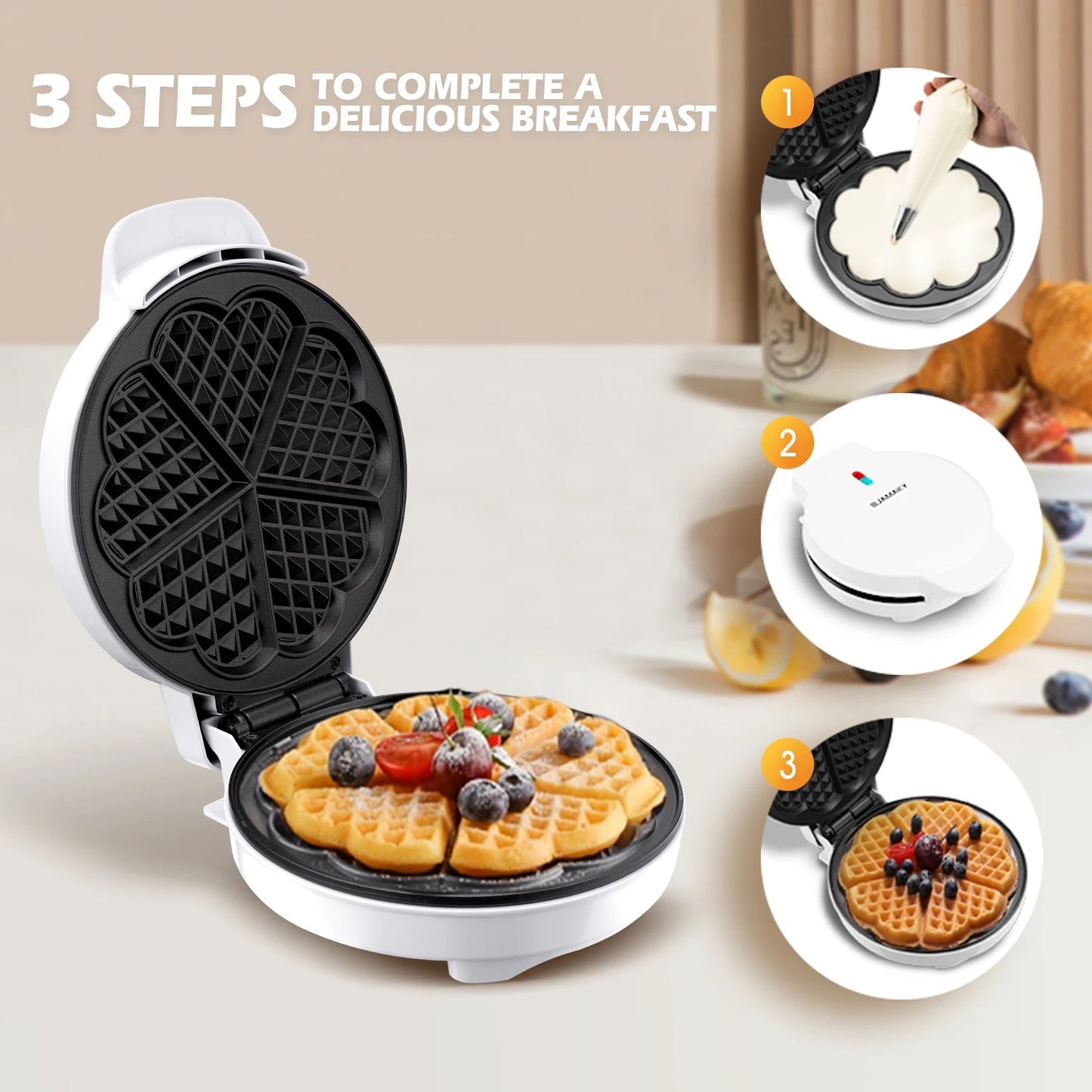 ISP 5 Slice Mini-Heart Shaped Fast 1500W Waffle Maker Machine |Stainless Steel Non-Stick Cooking Plates