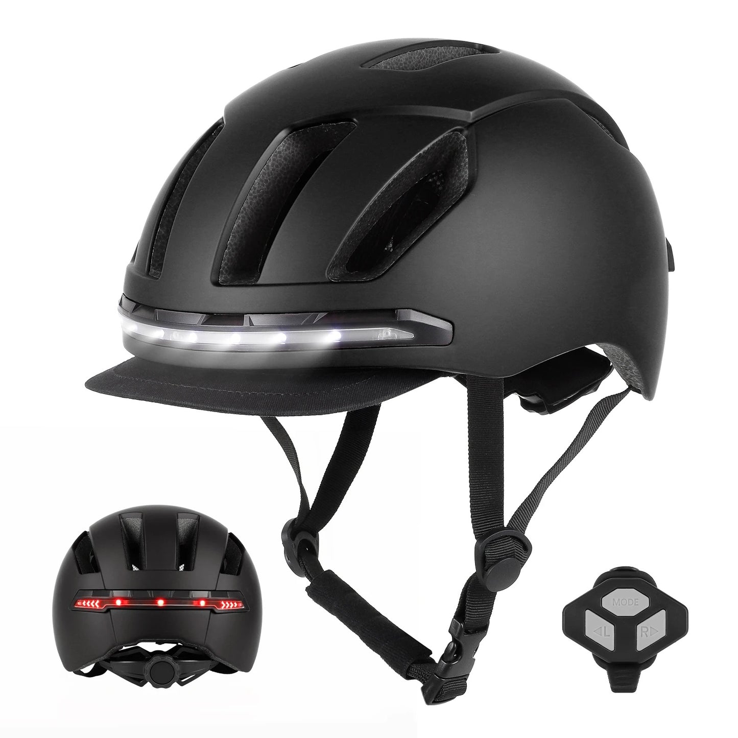 Led safety helmet , remote control for bicycles and scooters.