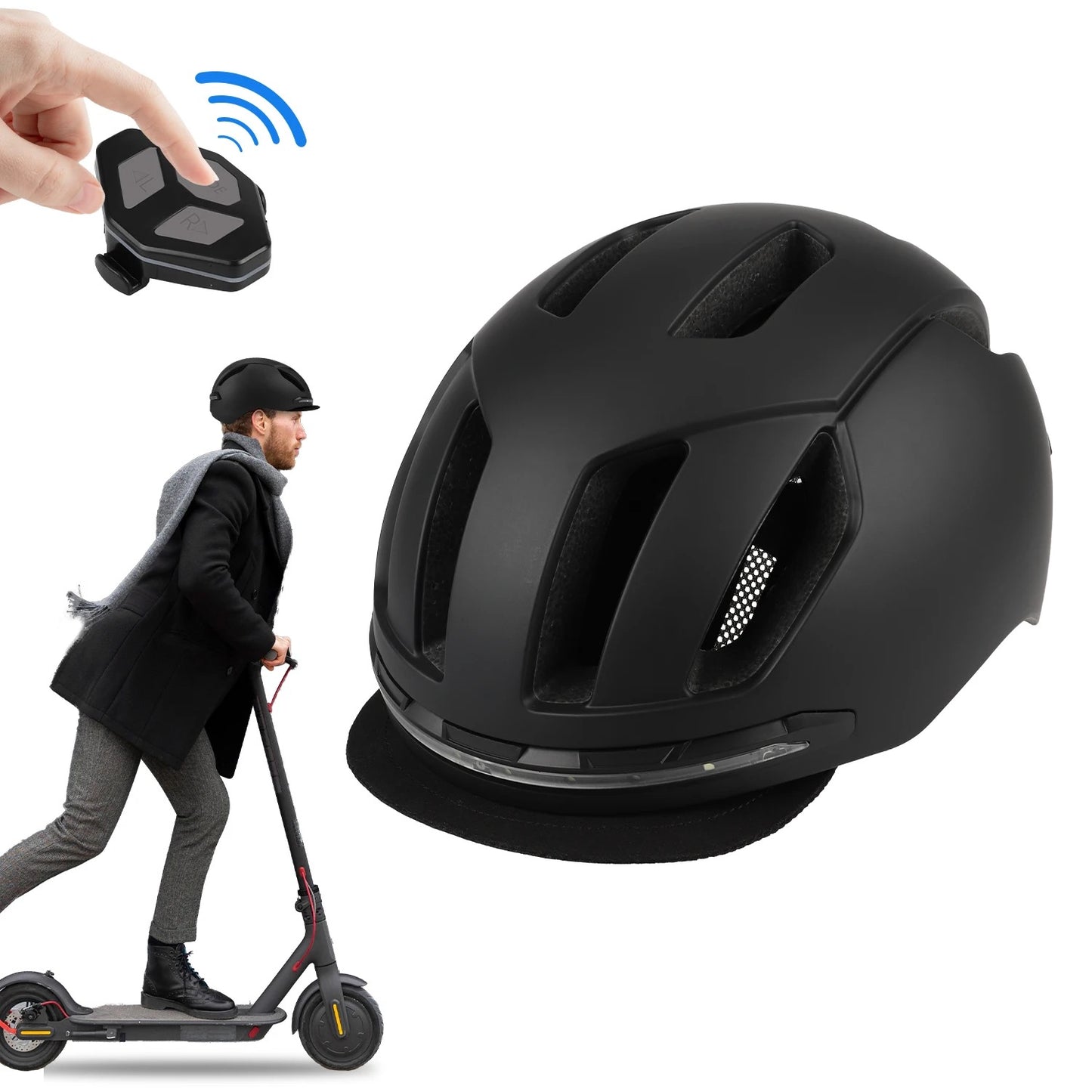 Led safety helmet , remote control for bicycles and scooters.