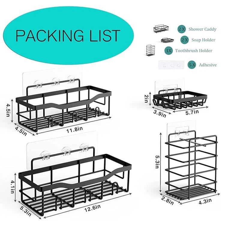 Stainless Steel adhesive 5 pack shower caddy shelf basket organiser