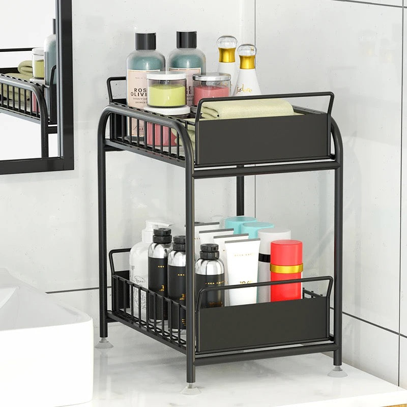 Kitchen sink under the pull off shelf multifunctional double carbon steel drawer under the storage rack.