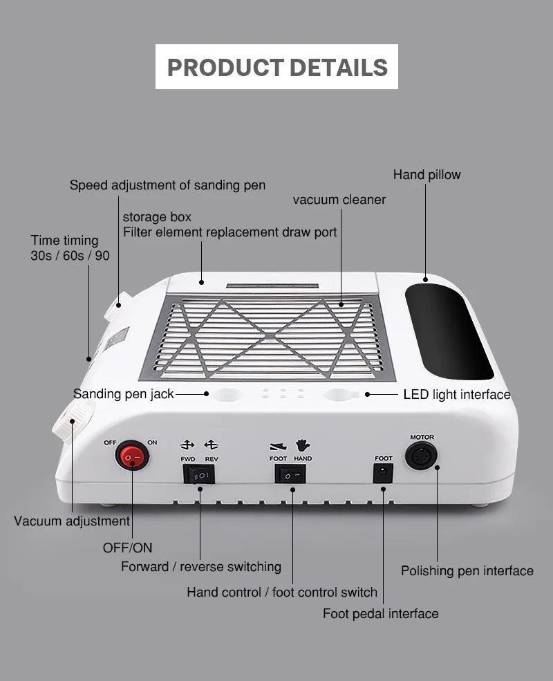 48W 6 in 1 Nail Machine, Polishing Machine With Nail Lamp Nail Fast Suction Vacuum Cleaner Nail Drill Machine 100‑240V for Acrylic Nails