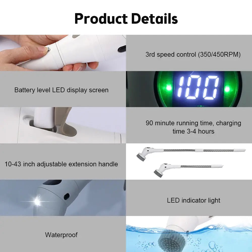 8 in 1 LED Cordless Powerful Spin Cleaning Brush (with LED Night Light , 3 Speed Control,Battery LED Display)