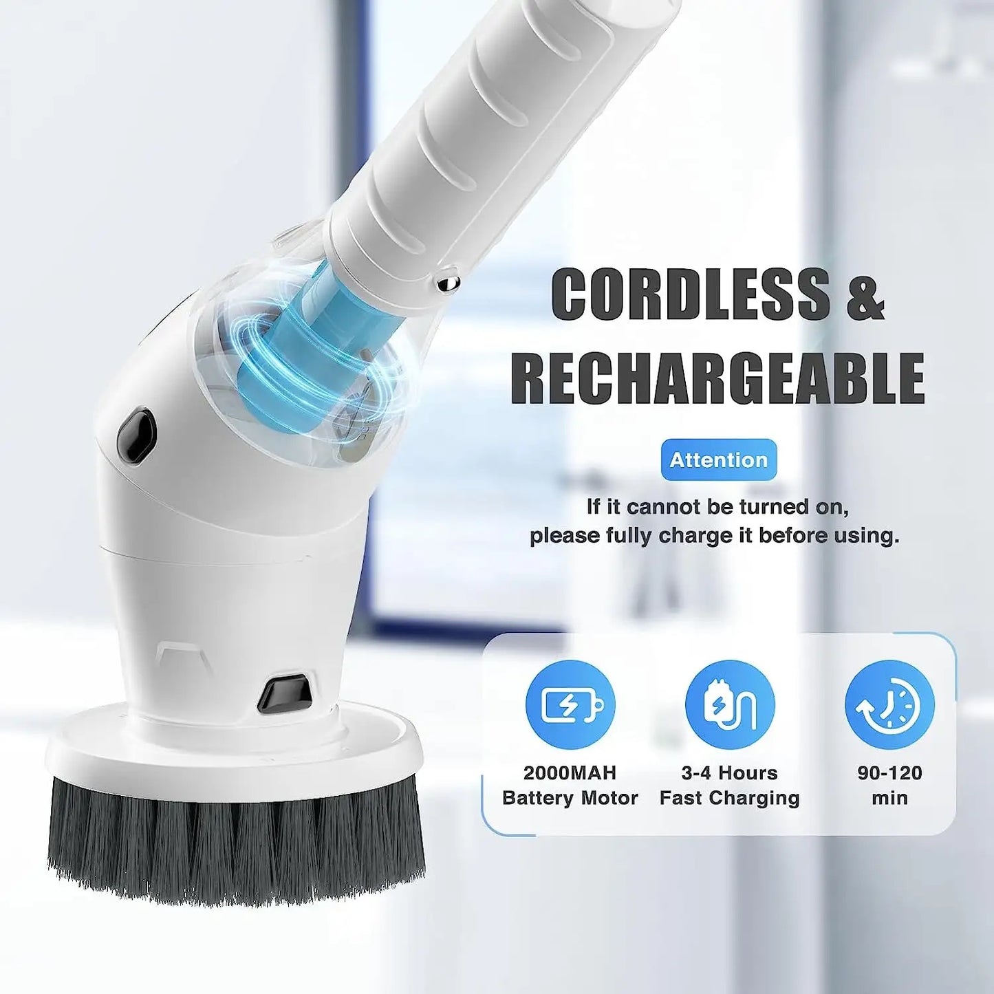 8 in 1 LED Cordless Powerful Spin Cleaning Brush (with LED Night Light , 3 Speed Control,Battery LED Display)