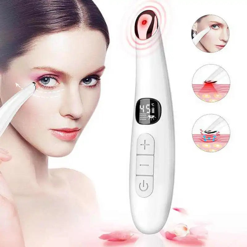 ISP - 3 in 1 Vibrating Red Light 98°F to 113°F LCD Display Eye Massager for Dry Eyes, Dark Circles and Puffiness, Electrical Face, Neck Sculpting Pen for Fine Lines and Wrinkles