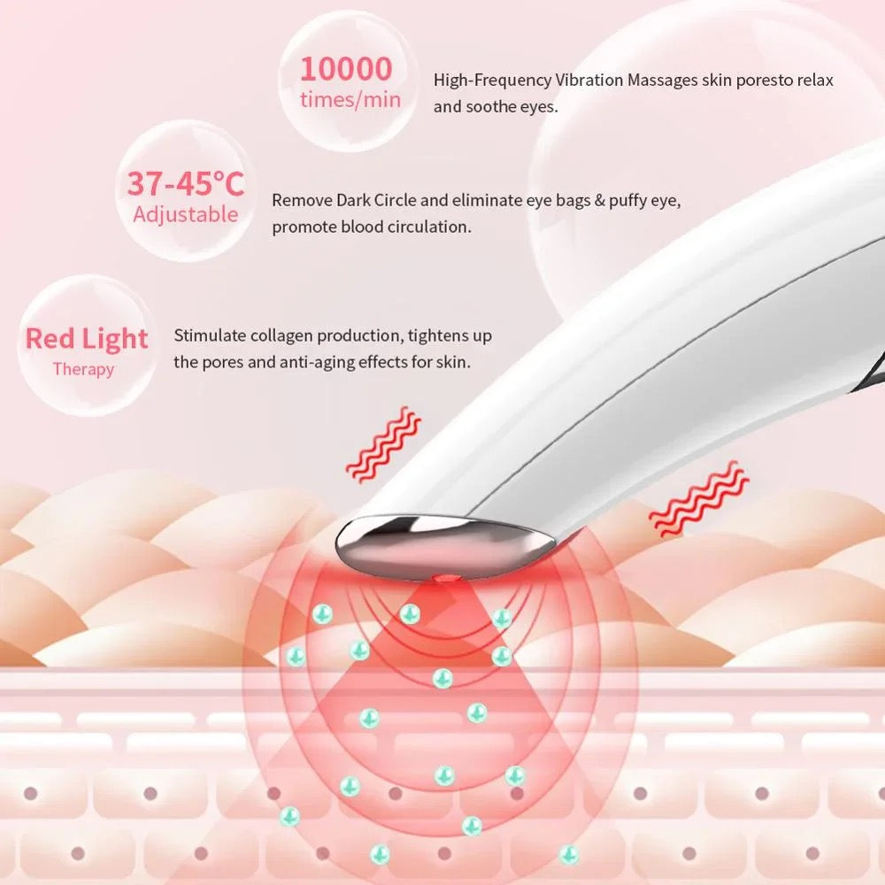 ISP - 3 in 1 Vibrating Red Light 98°F to 113°F LCD Display Eye Massager for Dry Eyes, Dark Circles and Puffiness, Electrical Face, Neck Sculpting Pen for Fine Lines and Wrinkles