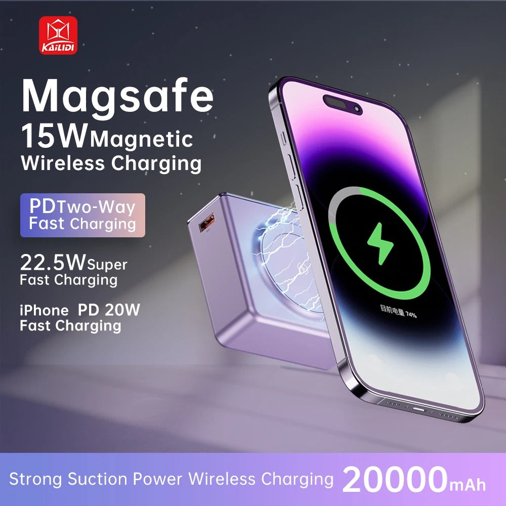 Portable 20000Mah MagSafe fast charging powerbank for scooters, bikes , phone & laptops . PD20 ,22.5W super fast charge with USB C and USB A