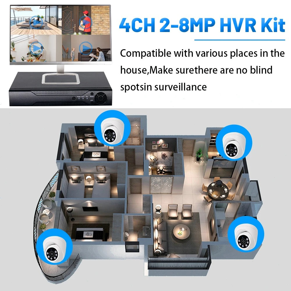 4pcs Dual Lens - 4k 2MP 5MP 8MP Night Vision Home Outdoor Security DVR Analog AHD Camera Surveillance CCTV System Kit