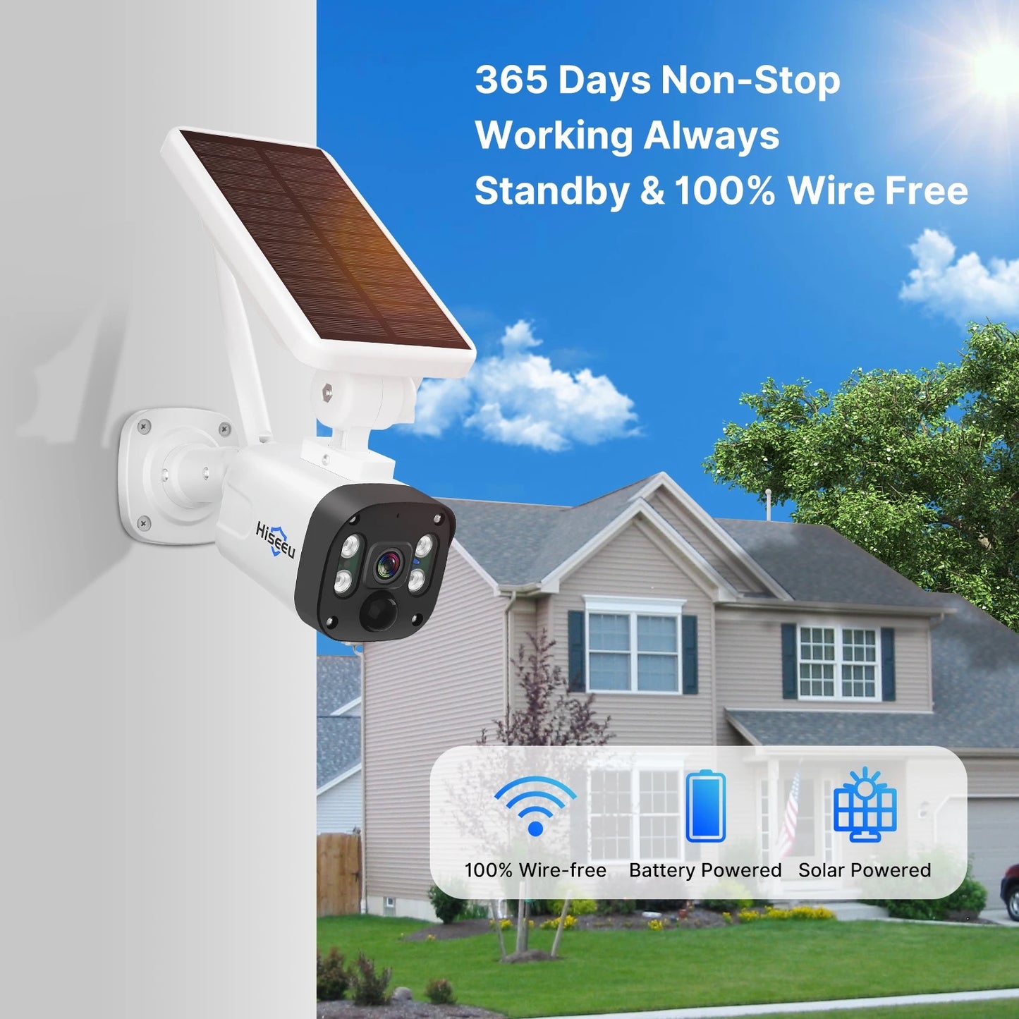 ISP Wireless IP Camera 100% Wire-Free,  Colour , Night Vision Base Station Solar Battery Powered Wireless Security Camera System- Motion Sensor | Alarm | Audio & App