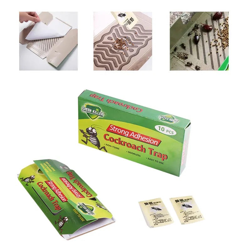 Cockroach Traps Indoor Super Sticky (10pcs) - Glue Trap for Roaches Bug Traps with Roach Bait Traps - Long Lasting Non-Toxic Children and Pet Friendly