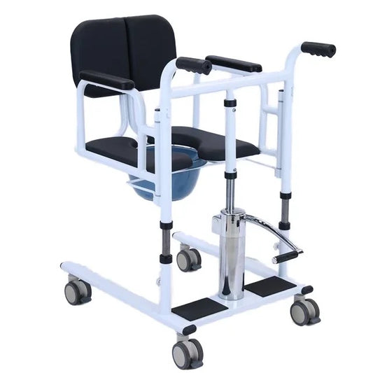 Patient Lift Transfer Machine for Home & Hospital with 180 degrees , Split Seat . Nursing Lift Wheelchair with Toilet and Tray Table